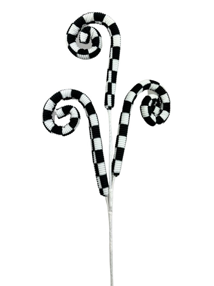 28" Checkered Spiral Pick: Black/Wht - 63407BKWT - The Wreath Shop