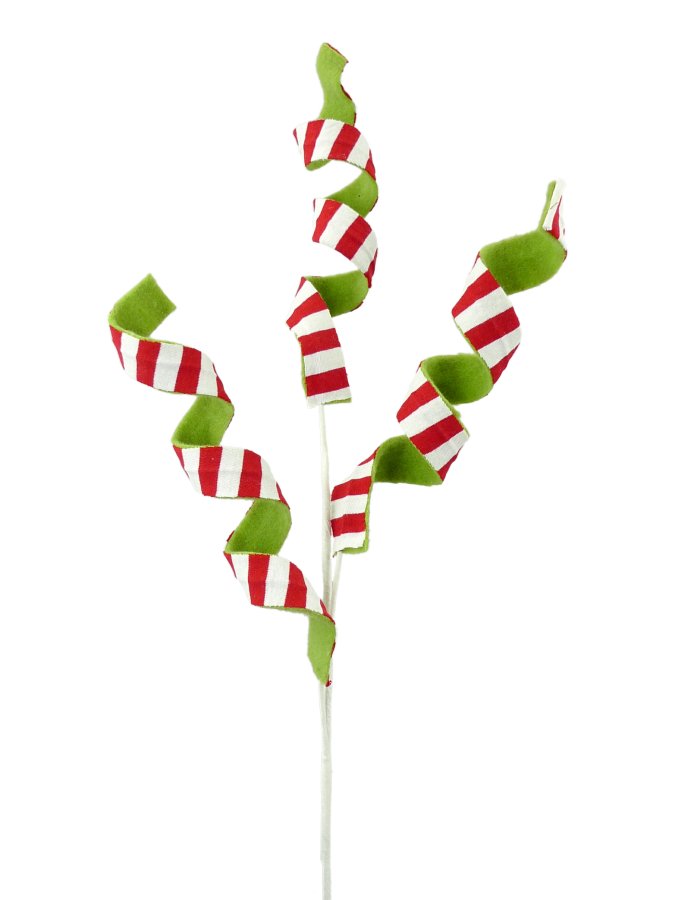 30" Felt Double Sided Stripe Curly Spray: Lime/Red/Wht - 84754RDWTGN - The Wreath Shop