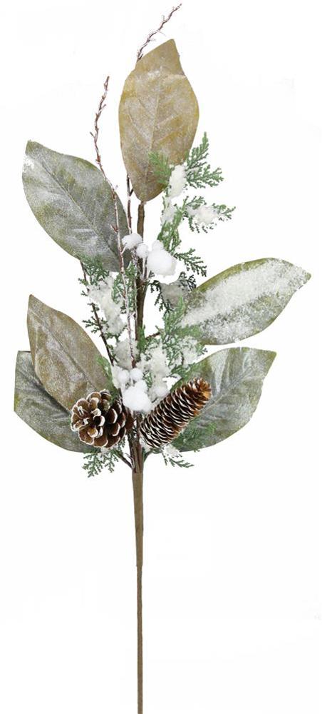 30" Snowy Magnolia Leaf/Cedar/Cone Spray - XX2313 - The Wreath Shop