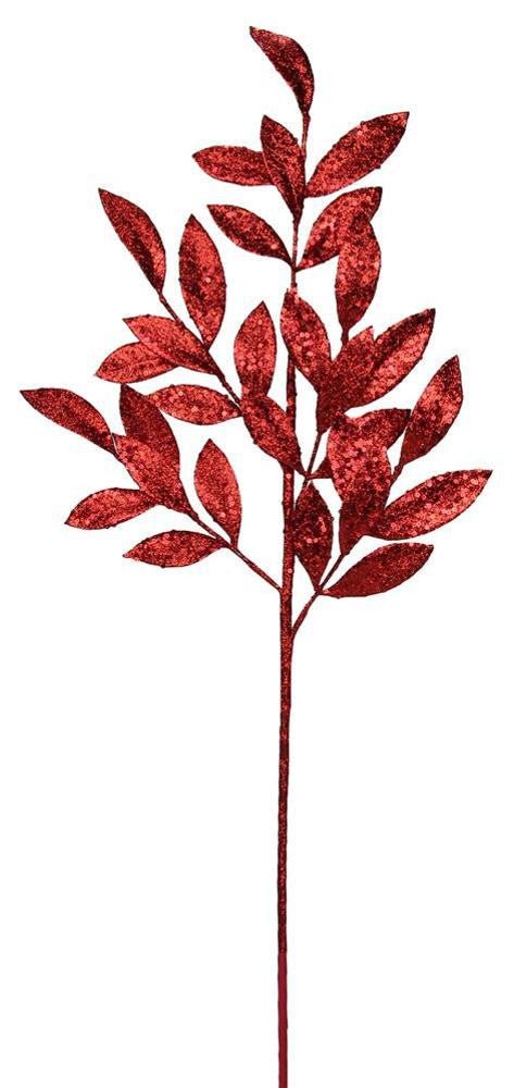 31" Glitter Bay Leaf Spray: Red - XS219224 - The Wreath Shop