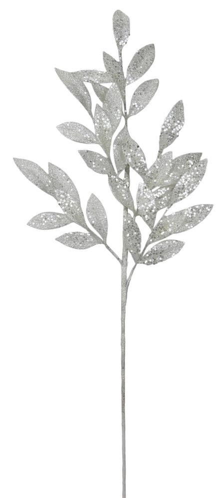 31" Glitter Bay Leaf Spray: White - XS219227 - The Wreath Shop