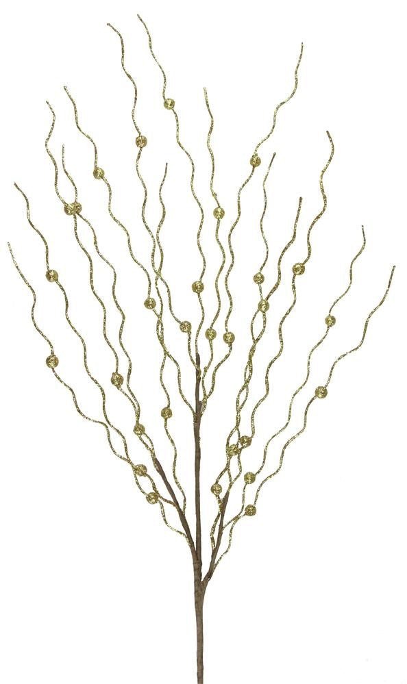35" Gold Glittered Curly Twig Spray - XS606208 - The Wreath Shop