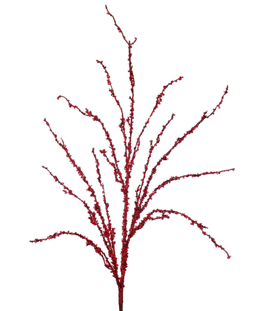 37" Sequin Glitter Ice Twig Spray: Red - MTX65844 RED - The Wreath Shop