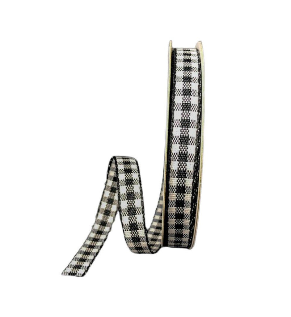 3/8" x 25yd Country Gingham Check Ribbon: Blk/Wht - X752101-21 - The Wreath Shop