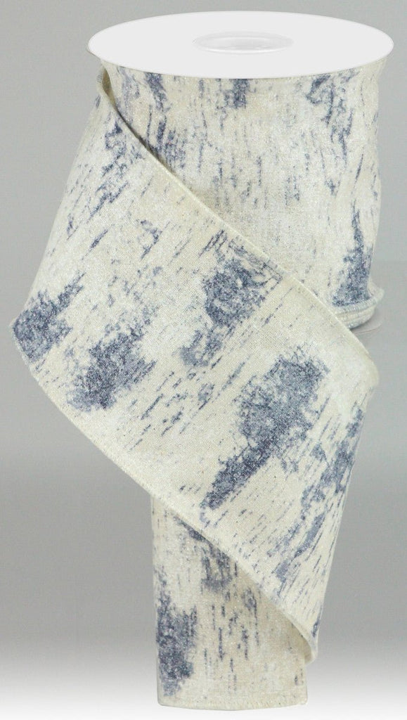 4" Birch Bark Ribbon: Ivory/Blue- 10yds - RGC112619 - The Wreath Shop