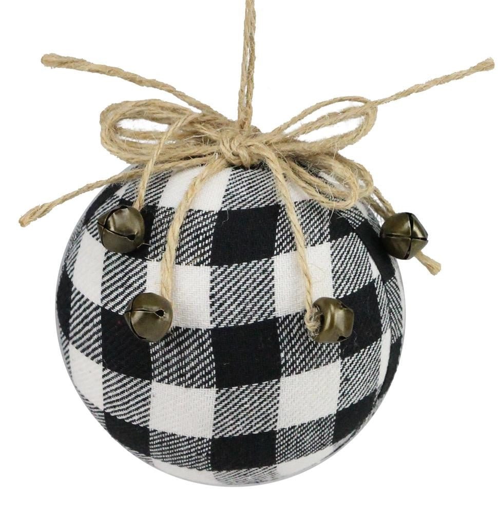 4" Blk/Wht Check Fabric Ball Ornament - XY936133 - The Wreath Shop