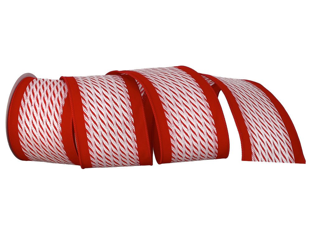 4" Peppermint Stripe Velvet Edge Ribbon - 10yds - MTX69740 RDWH - The Wreath Shop