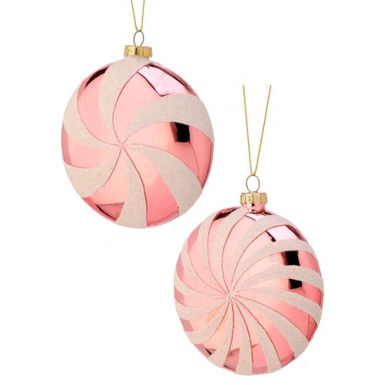 4" Pink Glass Look Peppermint Disk Ornament - MTX70239 - The Wreath Shop