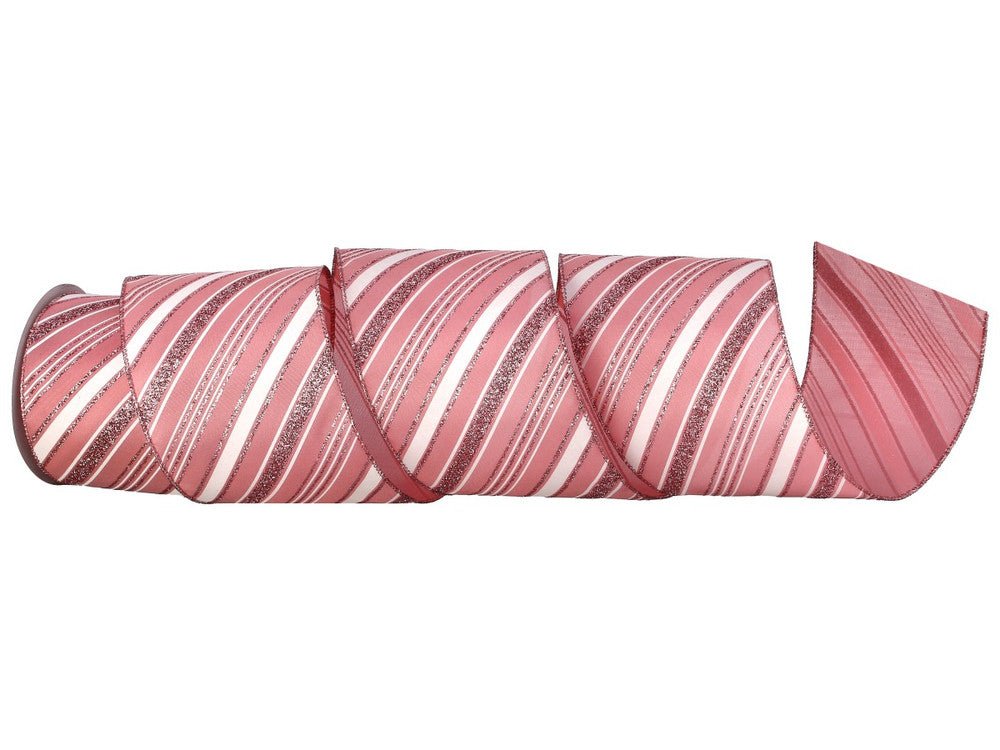 4" Pink Peppermint Stripe Ribbon - 10yds - MTX69714 PKWH - The Wreath Shop