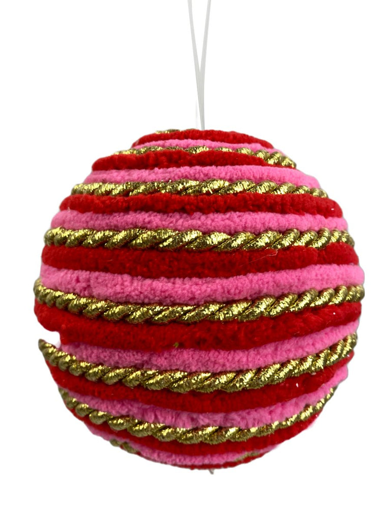 4" Red/Pink/Gold Spiral Ball Ornament - 85743RDBTGD - The Wreath Shop