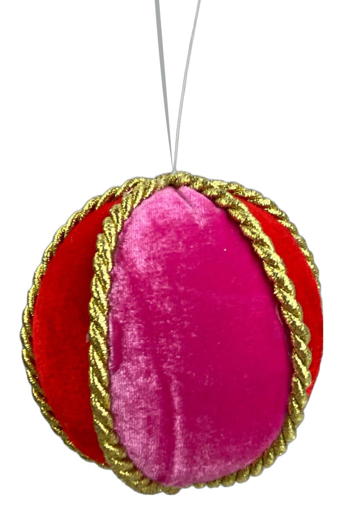 4" Red/Pink/Gold Velvet Ball Ornament - 85742RDBTGD - The Wreath Shop