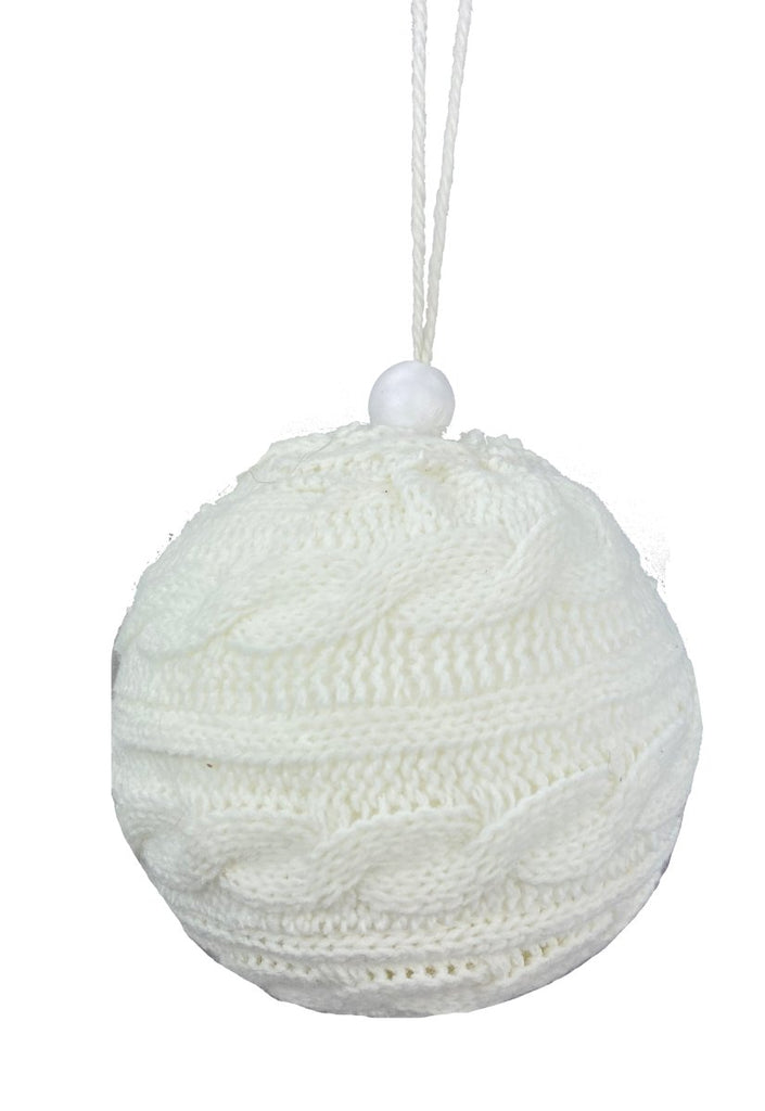4" White Knitted Ball Ornament - 85642BA4 - The Wreath Shop