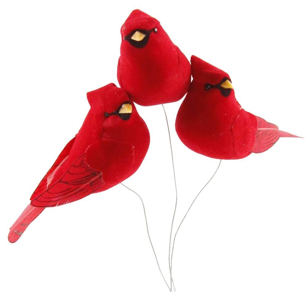 4.5" Velvet Feather Cardinal on Wire - MW0619 - The Wreath Shop