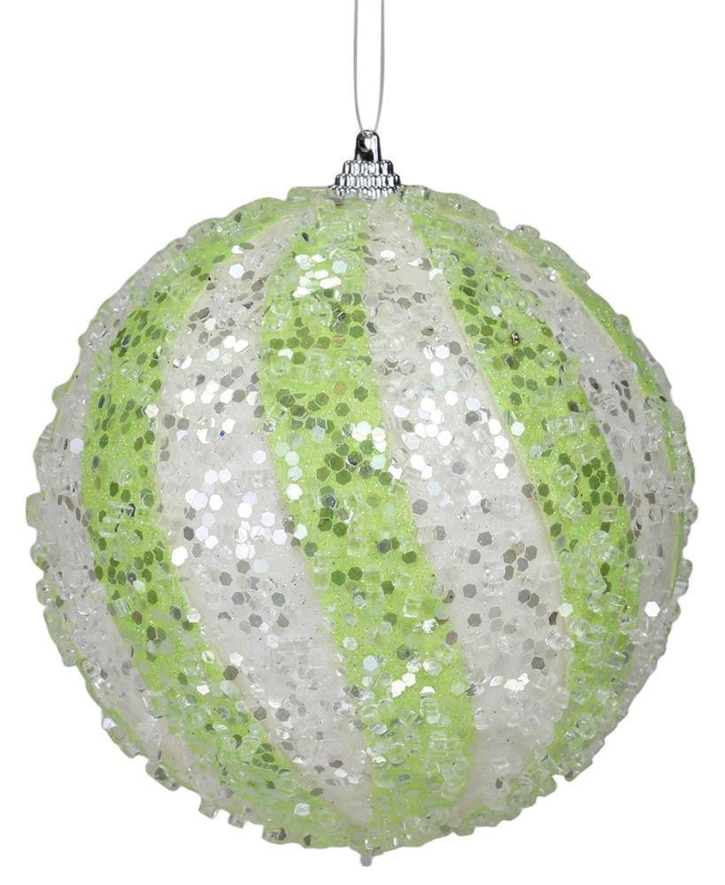 4.75" Swirl Glitter Ball Ornament: Lime/Wht - XJ4480W4 - The Wreath Shop
