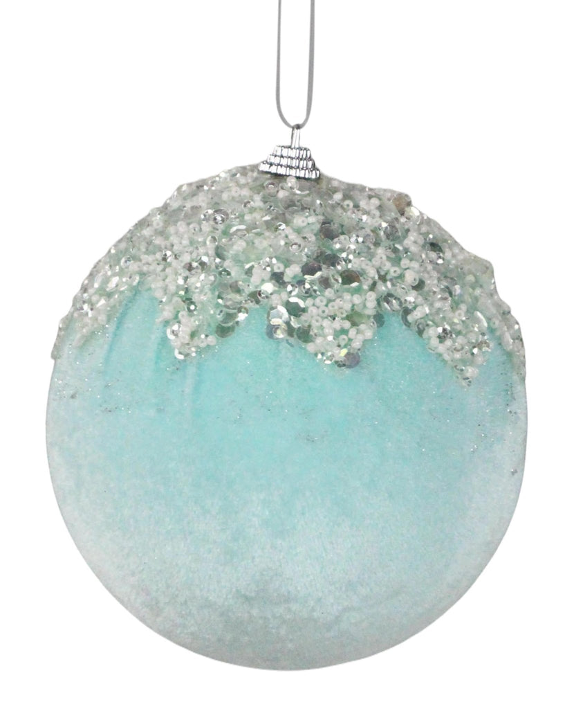 4.75" Velvet/Sequin Bead Ornament: Pale Blue - XJ4481W8 - The Wreath Shop