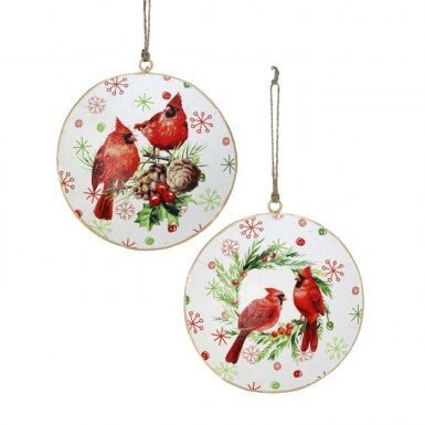 5" Metal Cardinal Disk Ornaments - MTX71033 - Pinecone - The Wreath Shop