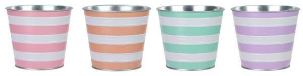 5" Pastel Color Embossed Stripe Tin Pot Covers - KE233999 - Pink - The Wreath Shop