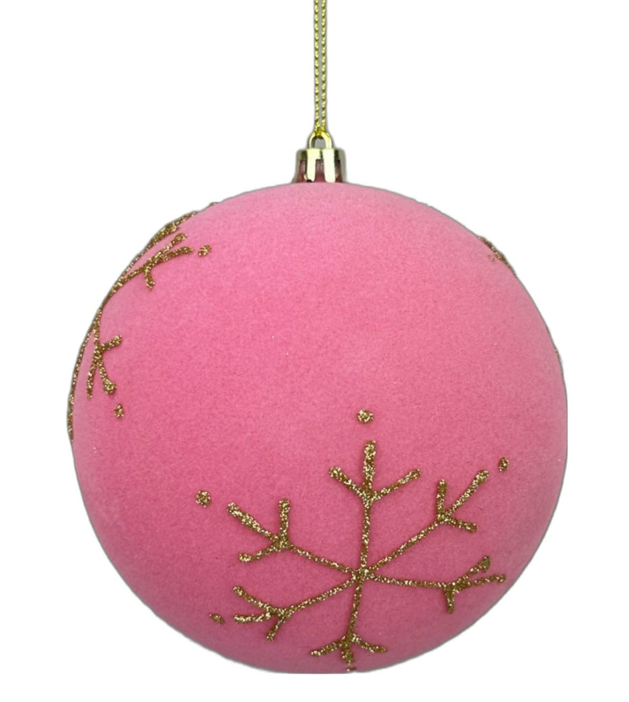 5" Pink Flocked Gold Snowflake Ball Ornament - 85849PK - The Wreath Shop