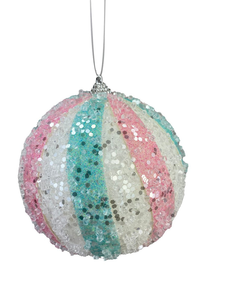 5" Pink/Blue/Wht Stripe Ball Ornament - 85541PKBLWT - The Wreath Shop