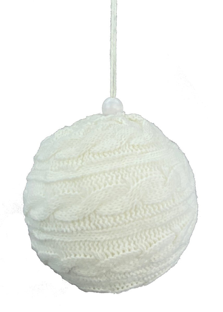 5" White Knitted Ball Ornament - 85642BA5 - The Wreath Shop