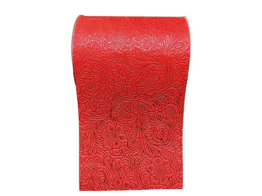 6" Embossed Flower Hot Cut Edge Ribbon: Red - 25yds - 42466-06-12 - The Wreath Shop