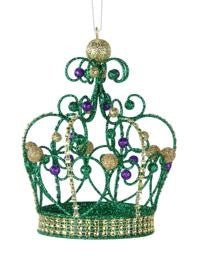 6" Glitter Ball Mardi Gras Crown Ornament: Green - HG115499 - The Wreath Shop