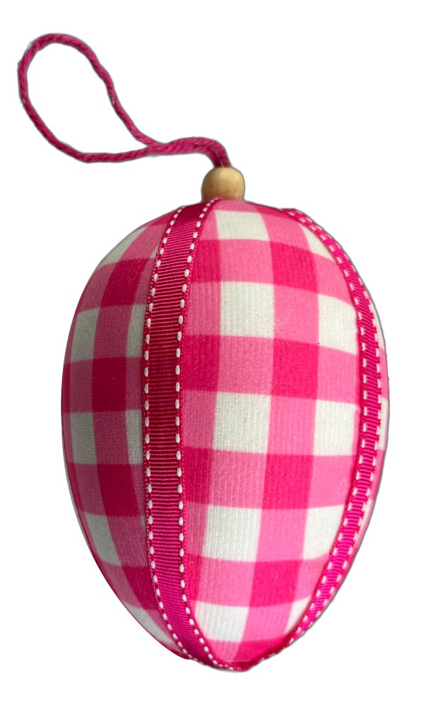 6" Pink Gingham Easter Egg Ornament - 63445BT - The Wreath Shop