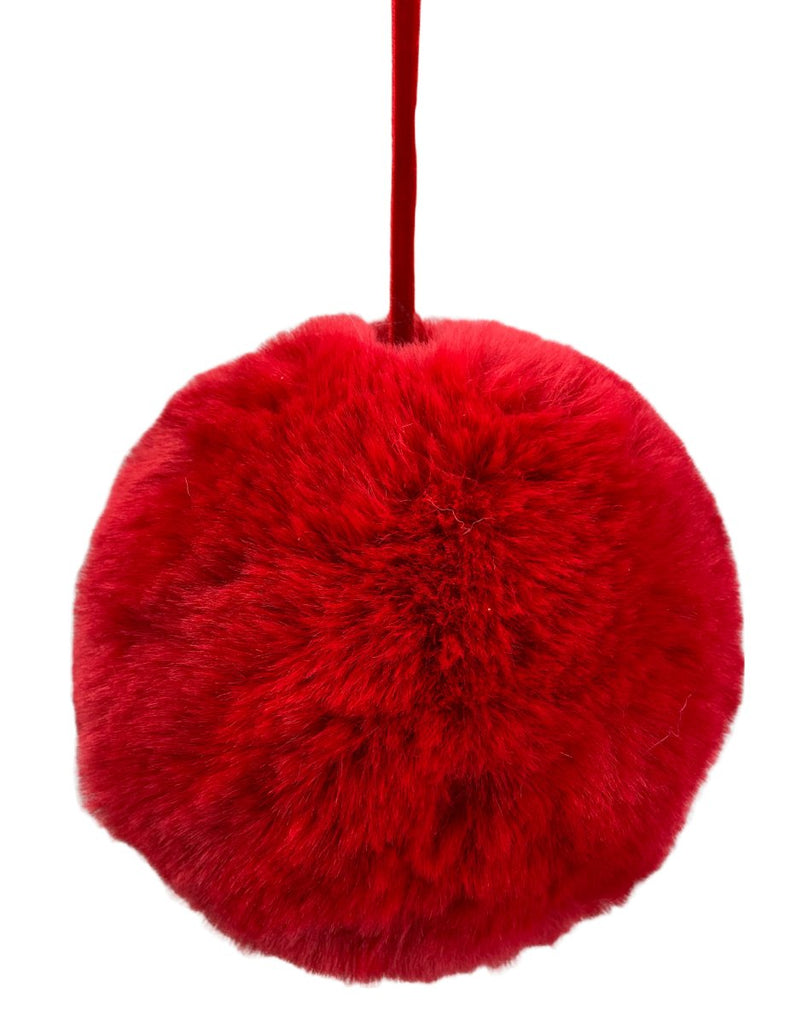 6" Red Faux Fur Ball Ornament - 85681RD - The Wreath Shop