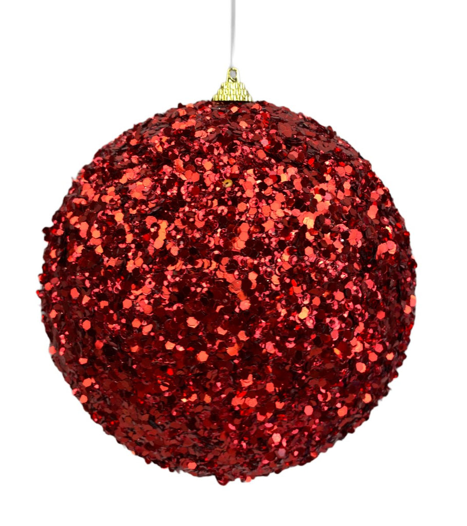6" Red Sequin Ball Ornament - 85679RD - The Wreath Shop