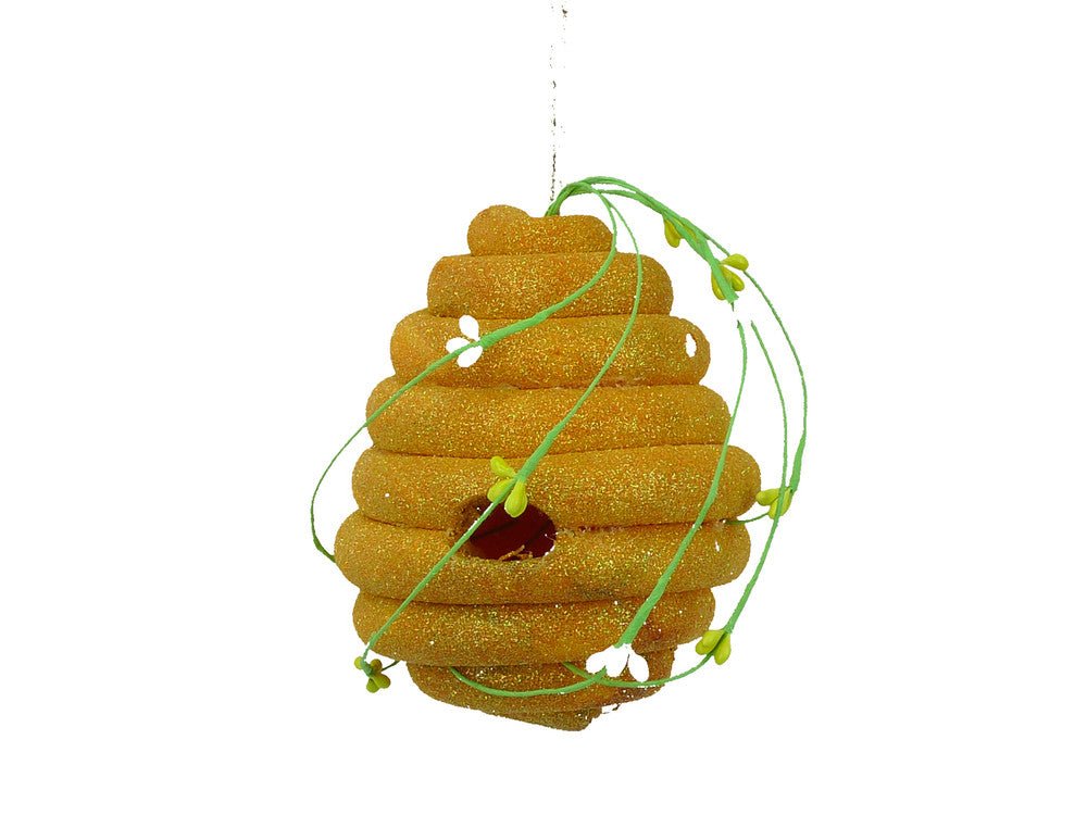 6" Yellow Glitter Bee Hive Ornament - 62122OR - The Wreath Shop
