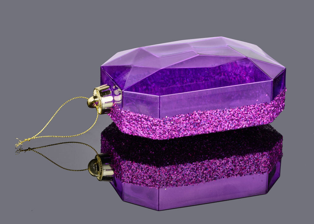 6.25" Laser Glitter Rectangle Gem Ornament: Purple - XJ553984 - The Wreath Shop