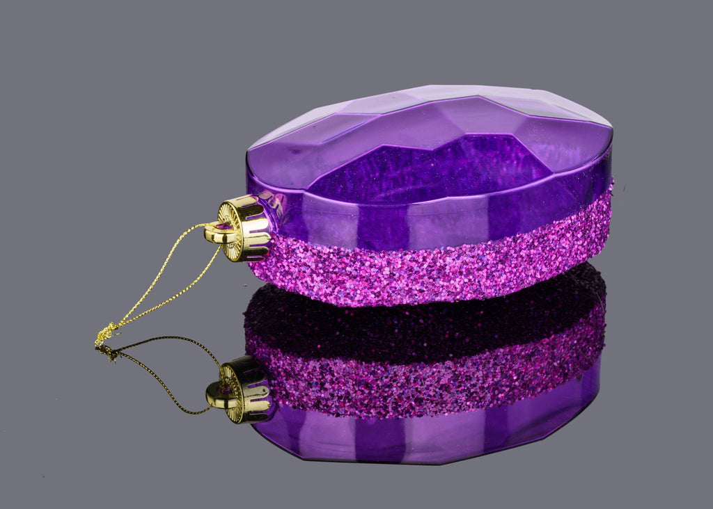 6.5" Laser Glitter Oval Gem Ornament: Purple - XJ553584 - The Wreath Shop
