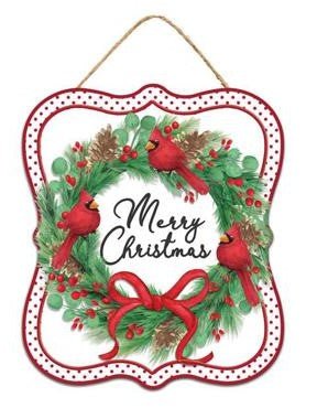7" Christmas Cardinals Sign: Wreath - MD1168 - Wreath - The Wreath Shop