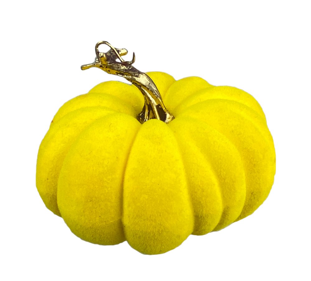 7" Flocked Pumpkin: Yellow - 56954YW - The Wreath Shop