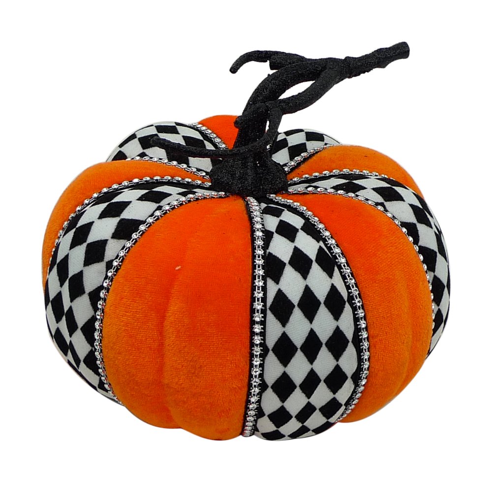 7" Harlequin Rhinestone Pumpkin - 56531BKWTOR - The Wreath Shop