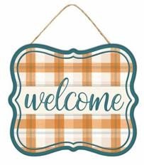 7" Metal Fall Sign: Welcome (Crm/Org/Teal) - MD1206A4 - Welcome - The Wreath Shop