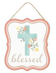 7" Metal Religious Spring Sign: Blessed - MD1043-Blessed - The Wreath Shop