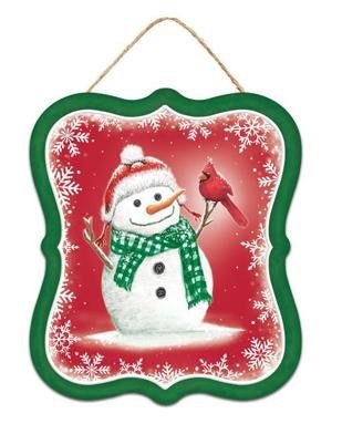 7" Snowman/Cardinal Sign: Toboggan Snowman - MD1169 - Toboggan - The Wreath Shop