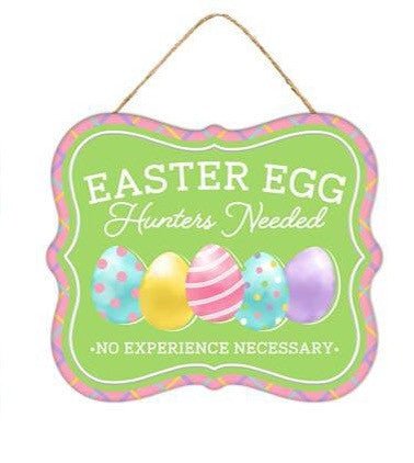 7" Tin Easter Egg Hunters Needed Sign - MD1042-hunters - The Wreath Shop