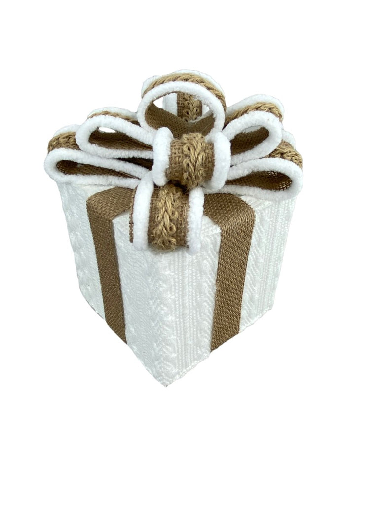 7" White/Natural Knit Christmas Gift Box - 85615BNWT - The Wreath Shop