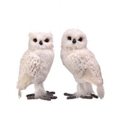 8" Faux Fur Snow Owl - MTX70313-Left - The Wreath Shop