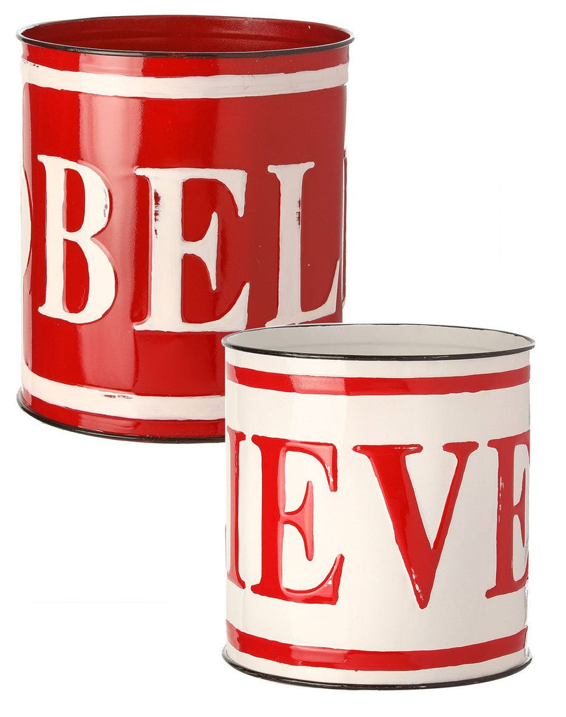 8" Metal "Believe" Container - White - MTX63148 WHITE - The Wreath Shop