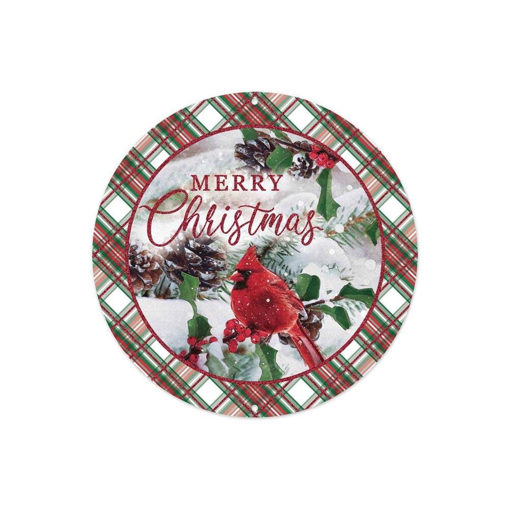 8" Metal Merry Christmas Cardinal Sign - MD1259 - The Wreath Shop