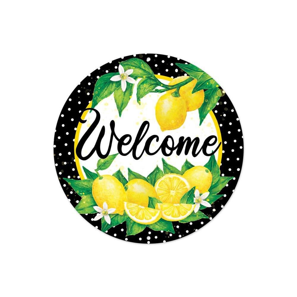8" Metal Welcome Lemon Sign: Black/White Dot - MD0951 - The Wreath Shop