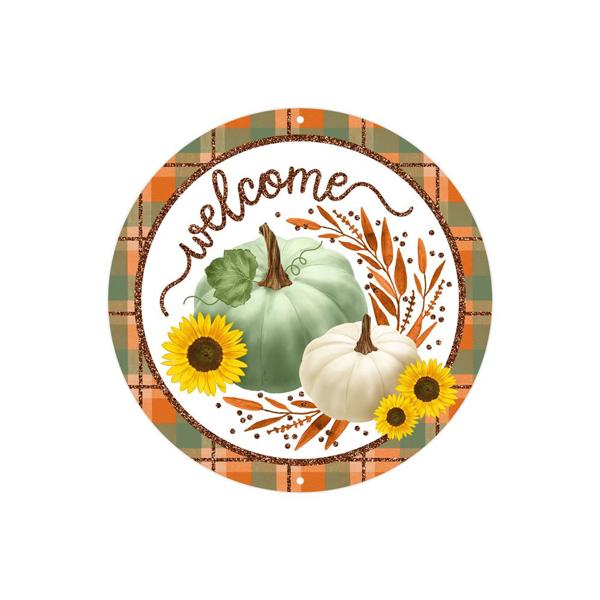 8" Metal Welcome Sign w/ Pumpkins: Sage/Org/Crm - MD101543 - The Wreath Shop
