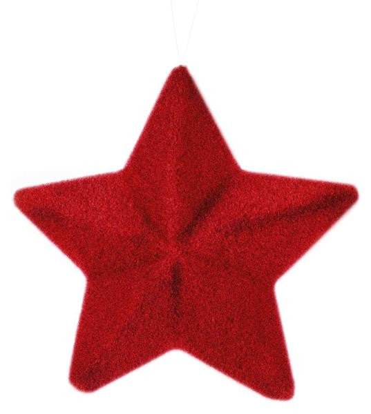 9" Flocked/Glitter Pointed Star: Red - HJ902124 - The Wreath Shop