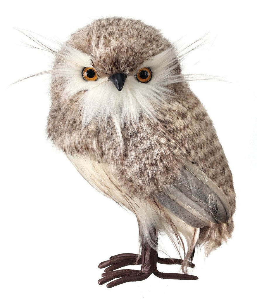9" Grey Furry Standing Owl - MTX55947 - The Wreath Shop
