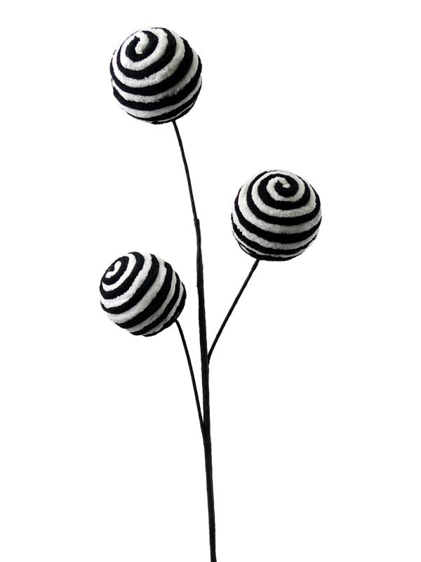 Black/White Stripe Chenille Ball Spray (3) - 84636BKWT - The Wreath Shop