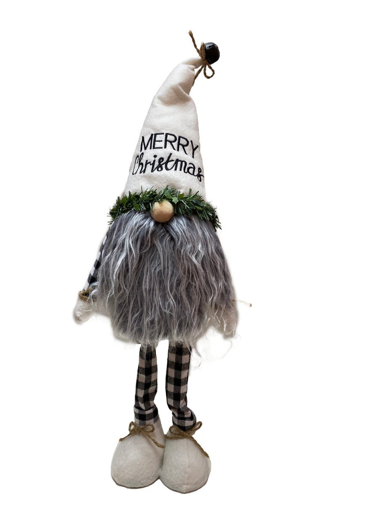 Blk/White Standing Merry Christmas Gnome - 85425GINGHAM - The Wreath Shop