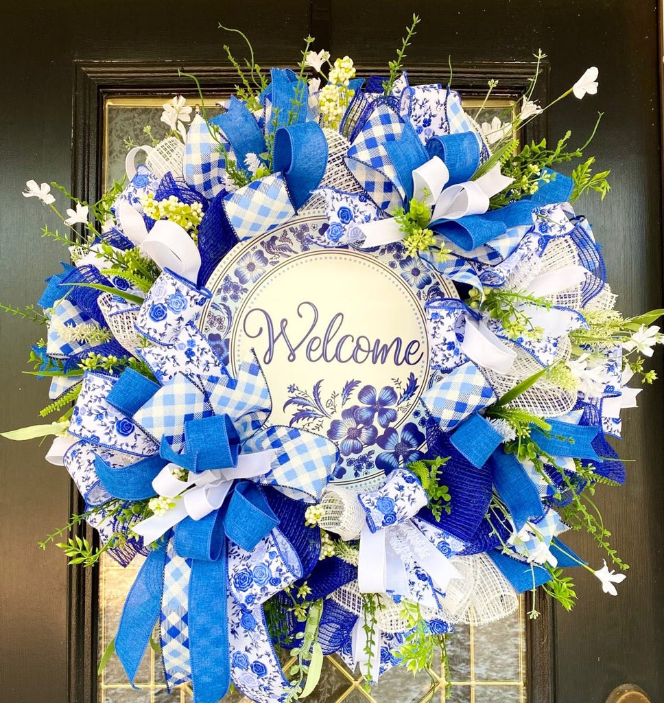 Blue/White Welcome Wreath Kit - Blue/White Welcome Kit - The Wreath Shop